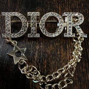 Dior Gold and Crystal Letter Brooch